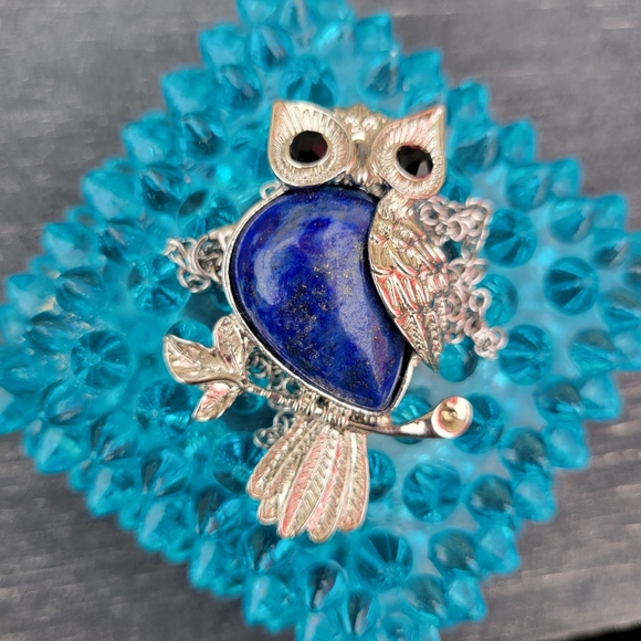 Turtle Brooch & Owl Pendant ~ Silver & Gold Tones ~ Blue Stone ~ Nice! - Picture 4 of 15